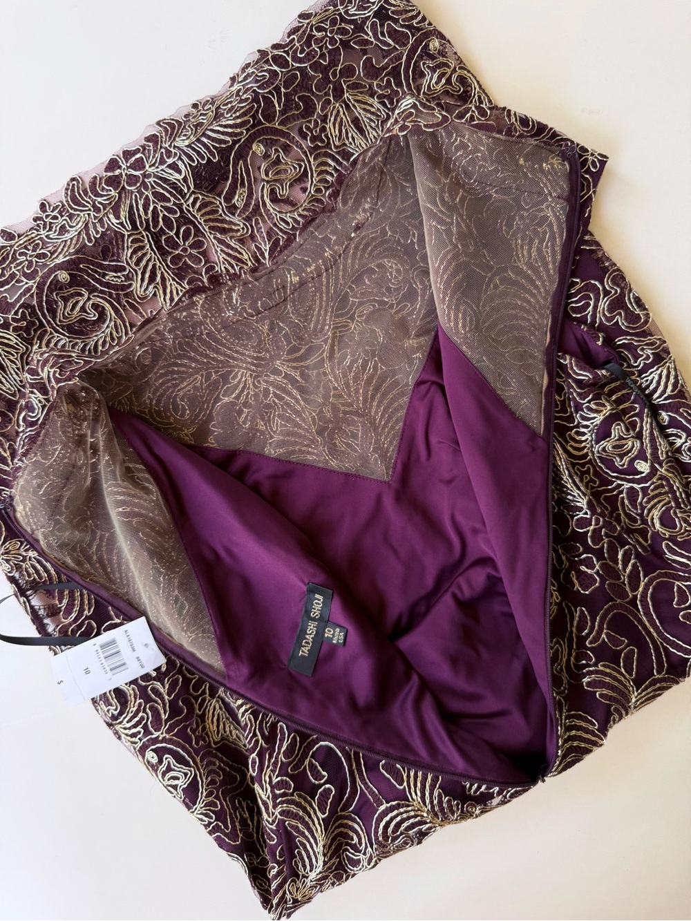 NWT Tadashi Shoji Abigail Dress Blackberry Gold Embroidered Lace Size 10 $408 - Picture 7 of 16
